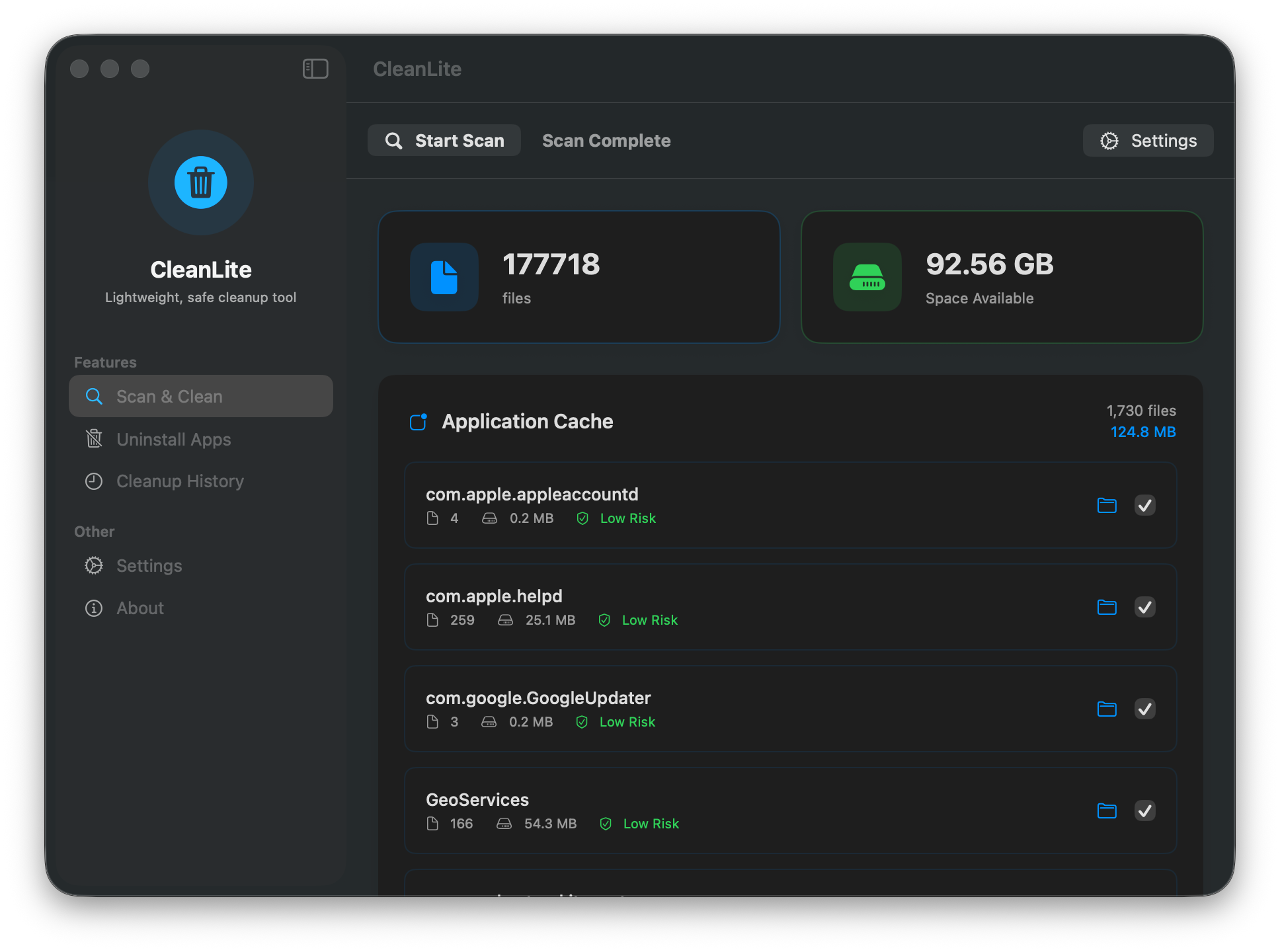 CleanLite App Screenshot